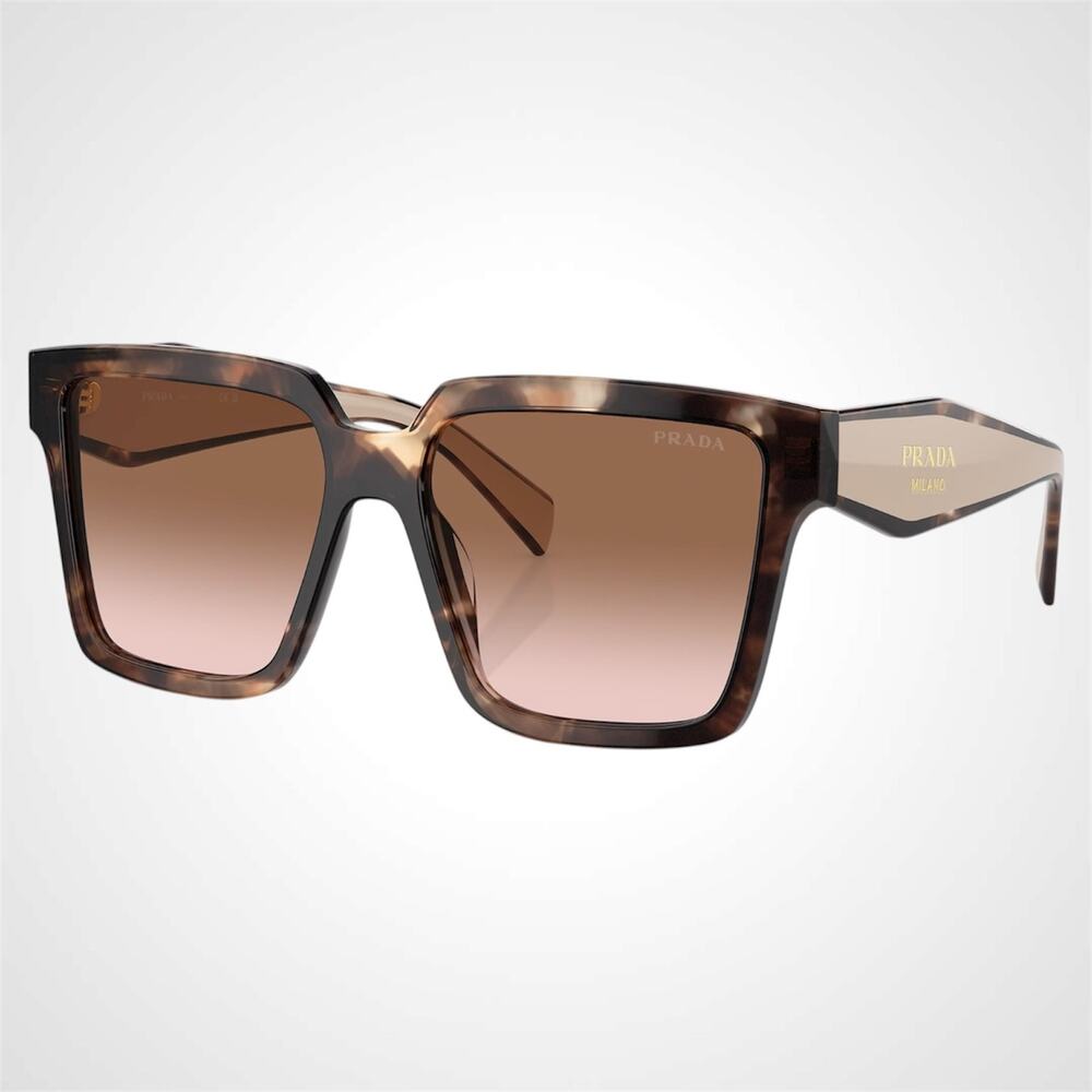 New PRADA Sunglasses Brown Tortoise Beige Gold Symbole Logo 56mm Square Prada